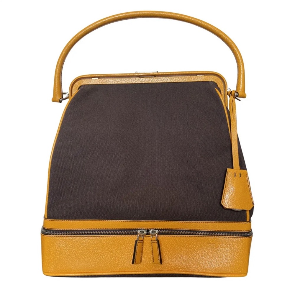 PRADA Vintage Handbag BORSA A MANO , CANAPA CERNIERA, MORO  & ZAFFERA